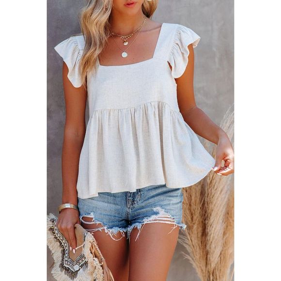 Azura Exchange  White Flutter Shoulder Babydoll Top - Picture 9 of 15